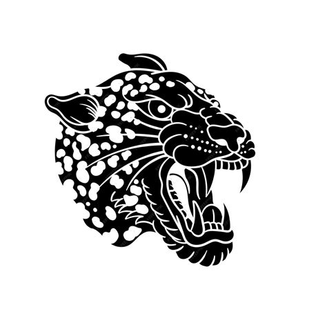 Premium Vector | Hand drawn illustration of a leopard head traditional tattoo silhouette