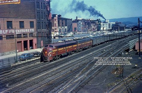 PRR E8 5810 leads a westbound Mail and Express departing Altoona, Pa. in June of 1957 Altoona ...