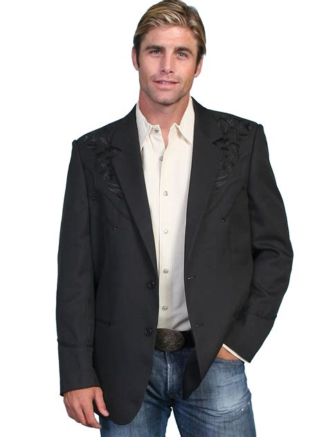 Scully® Mens Black Floral Embroidered Western Sport Coat