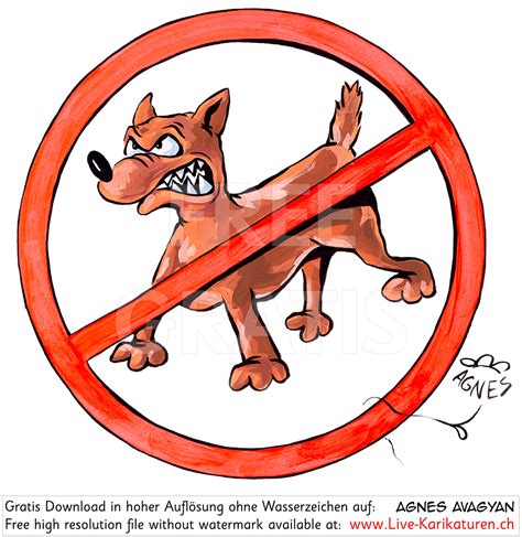Hunde verboten Schild aggressiv — www.Live-Karikaturen.ch