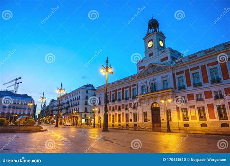 Madrid Spain, Night at Puerta Del Sol Stock Photo - Image of square, tower: 170655610