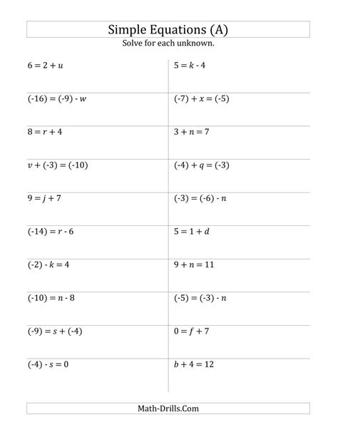 Solving One Step Equations Multiplication And Division Worksheet ...