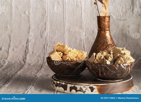 Two Types of Halva in Bowls on a Stand. Stock Image - Image of delicacy ...