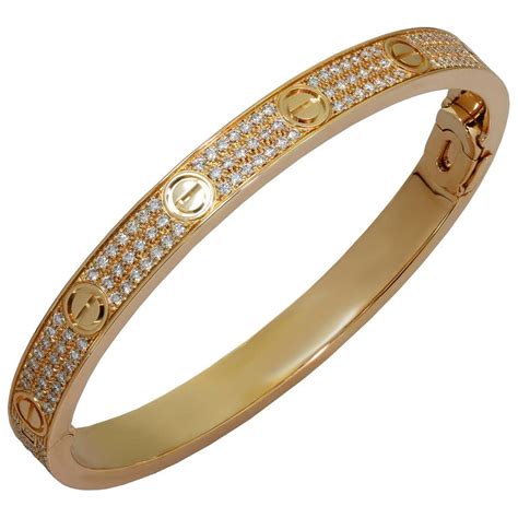 Cartier Love Pave Diamond Rose Gold Bangle Bracelet.Sz 18 at 1stDibs