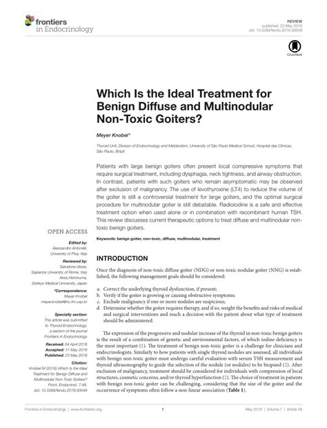 (PDF) Which Is the Ideal Treatment for Benign Diffuse and Multinodular Non-Toxic Goiters?