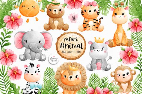 Safari Animals Clipart, Jungle Animal Illustration par Chonnieartwork ...