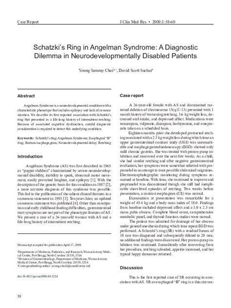 (PDF) Schatzki's Ring in Angelman Syndrome: A Diagnostic Dilemma in Neurodevelopmentally ...