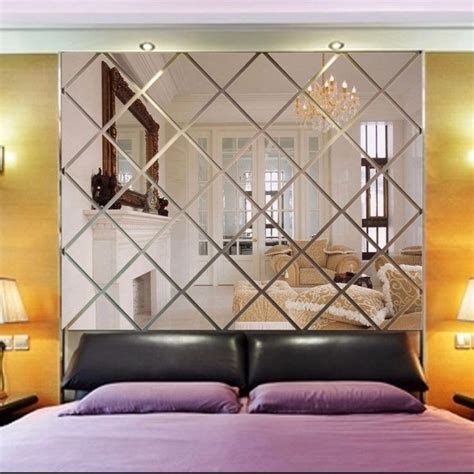 3D Diamond-shaped mirror wallpaper paste wall acrylic background Living ...