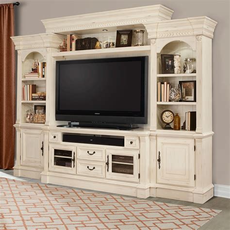 Parker House Fremont 4 Piece Entertainment Wall Unit Vintage Burnished White in 2020 ...