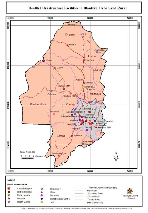 Map Showing Health Facilities in Blantyre District and Blantyre City ...