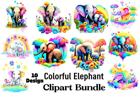 Colorful Elephant Clipart Bundle Graphic by Bundle · Creative Fabrica