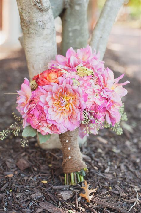 Colorful Pink Dahlia Wedding Bouquet