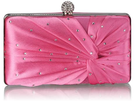 Wholesale Pink Satin Crystal Clasp Evening Evening Clutch Bag