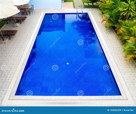 Top View of Swimming Pool with Clear Blue Water in Resort, Outdoor ...