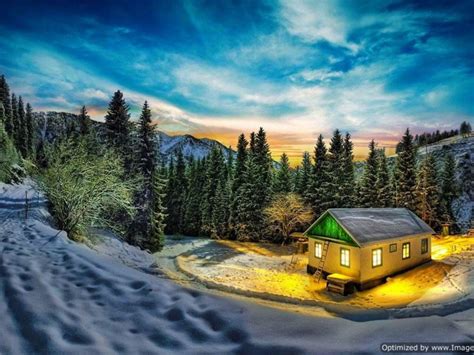 Mountain Cabin Winter HD Wallpaper