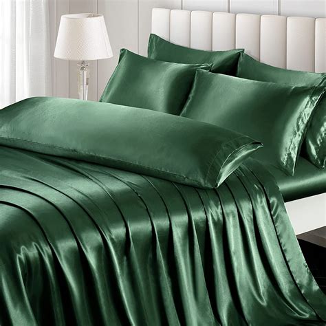 Amazon.com: Ersmak 7 Pieces Satin Sheets Set Queen Size, Luxury Silky Emerald Green Satin Bed ...