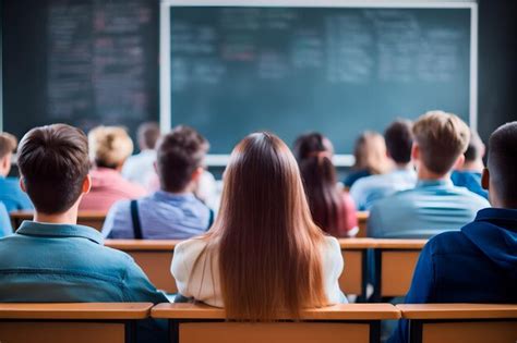 Premium AI Image | student in a school classroom seen from behind looking towards the blackboard