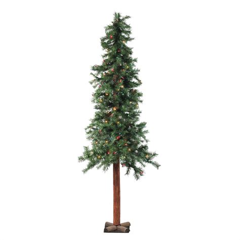 7' Pre-Lit Slim Traditional Woodland Alpine Artificial Christmas Tree ...
