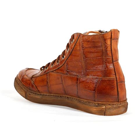 Mauri Italian Mens Shoes Siena Baby Croco Hand-Painted Brandy Boots ...