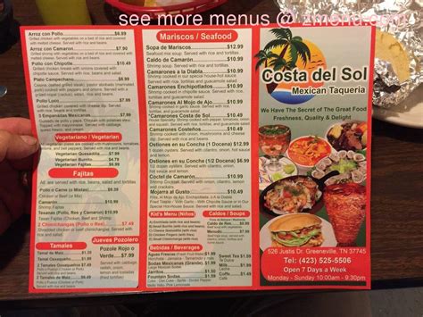 Online Menu of Costa del Sol Restaurant, Greeneville, Tennessee, 37745 ...