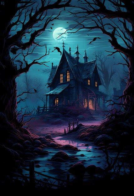 Premium AI Image | haunted house night background