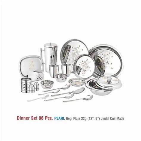 Silver Stainless Steel Dinner Set 96 Pcs, For Home, Surface Finish ...