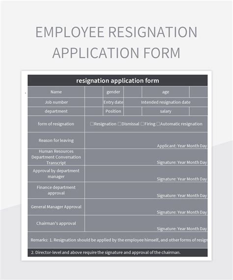 Employee Resignation Application Form Excel Template And Google Sheets File For Free Download ...