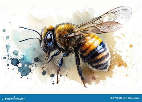 Honey Bee Watercolor Painting Hand-drawn Style Stock Illustration - Illustration of watercolour ...