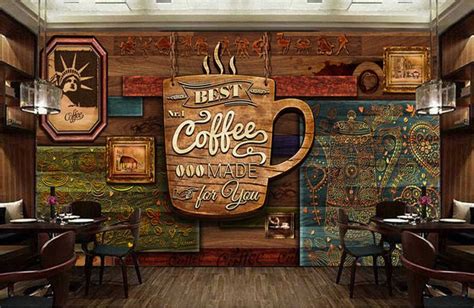 Beibehang Custom wallpaper European and American style retro hand painted blackboard coffee ...