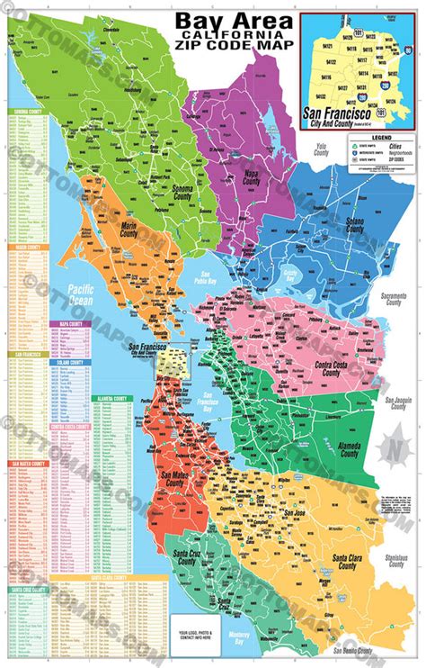 Bay Area Zip Code Map (Counties colorized) – Otto Maps