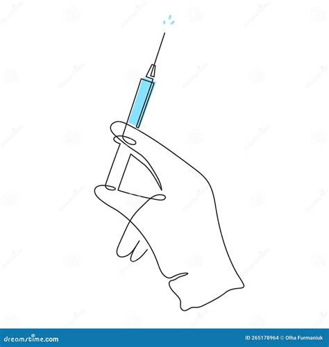 Gloved Hand Holding Syringe, One Line Art, Continuous Drawing Contour ...