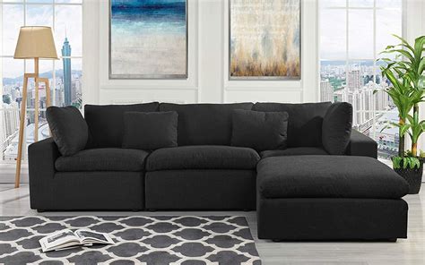 Classic Large Linen Fabric Sectional Sofa, L Shape Couch with Wide ...