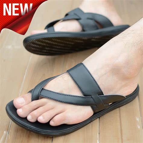 Mens toe loop sandals sandals 2014 summer casual male slippers toe covering plus size leather ...