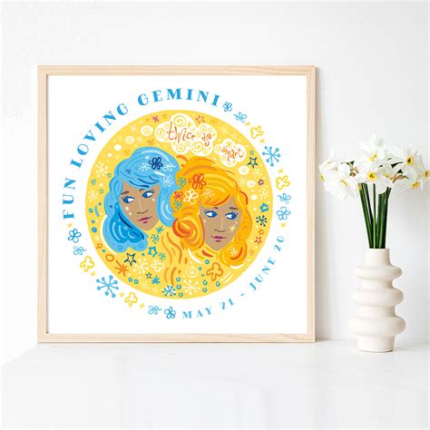 Gemini Twins - Cute Zodiac Art Series Print - Lila Hunnisett art ...