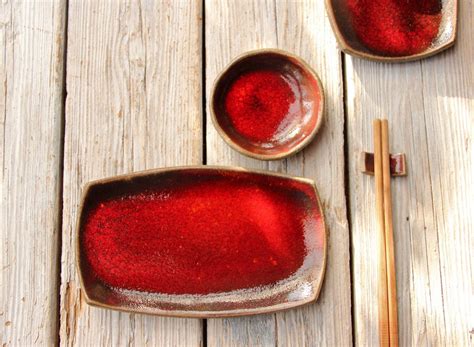 Sushi Plate Set Red Sushi Plate Bowl Plate Chopstick Rest - Etsy