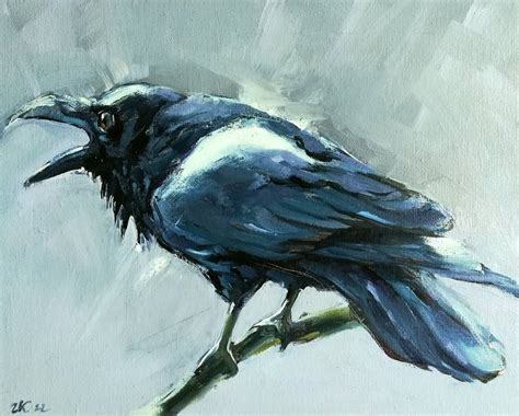 Raven Crow Painting Original Black Bird Canvas Art Painting by Zhanna ...