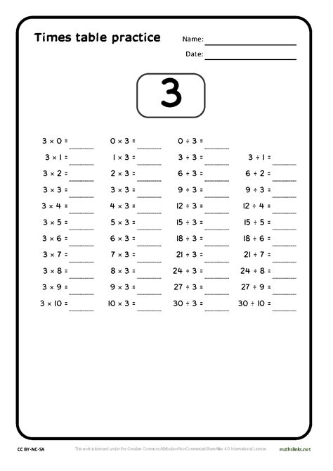 Times Tables Practice Year 4 - Free Printable