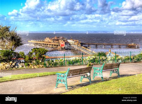 Birnbeck Pier Weston-super-Mare Somerset England historic English structure with blue sky and ...