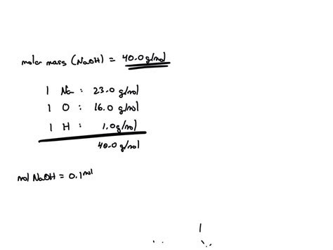 SOLVED: Calculate the molar mass of NaOH and the mass of solid NaOH needed to prepare 250 mL of ...