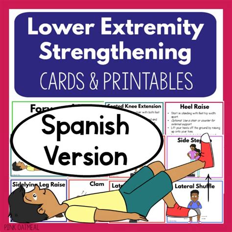 Lower Extremity Strengthening Cards and Printables For Kids - Spanish - Pink Oatmeal Shop