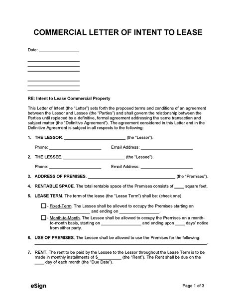 Free Commercial Letter of Intent to Lease - PDF | Word