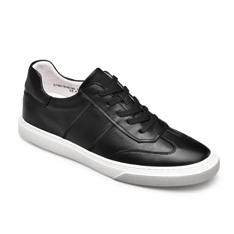 Casual Tall Men Shoes Black Leather Height Increasing Sneakers - Locaka