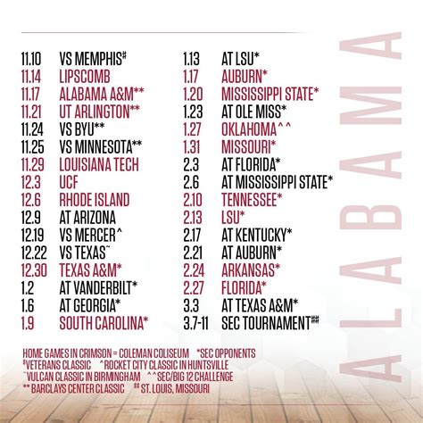 2017 Alabama Men's Basketball Schedule #RollTide | Alabama basketball ...