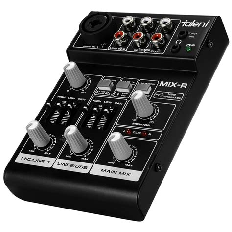 Talent MIX-R 3-Channel 4-In 2-Bus Compact Portable Stereo Mixer with USB Audio & +20V Phantom Power