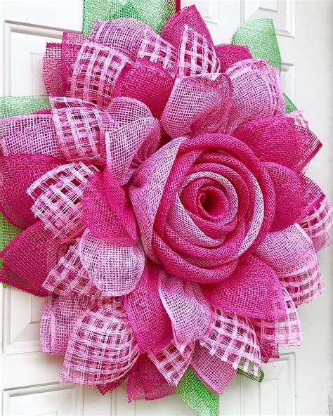 Large pink flower wreath with a rose center spring summer | Etsy ...