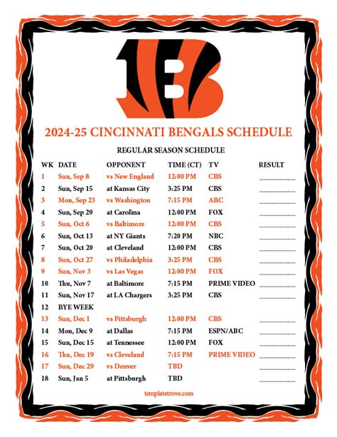 Cincinnati Bengals 2025 Schedule Printable Pdf - Molli Theresa