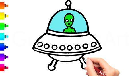 How to Draw an Alian UFO for kids - Drawing and coloring - YouTube