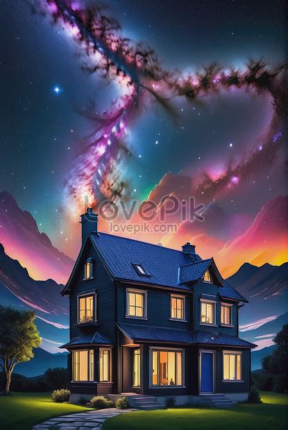 Night Sky Photo Of A Charming House Silhouette Against A Vast Starry Sky Picture And HD Photos ...