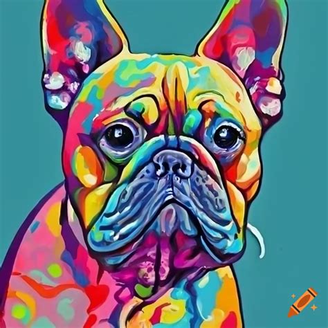 Colorful pop art painting of a french bulldog