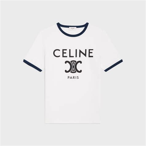 CELINE T-SHIRT IN COTTON JERSEY - OFF WHITE / NAVY / BLACK | CELINE